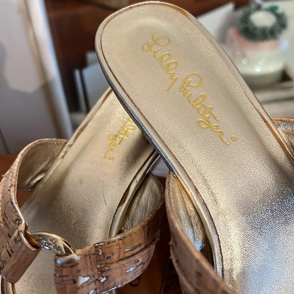 Lilly Pulitzer Cork/leather wedge Thong Sandal EEEUC - Picture 2 of 7